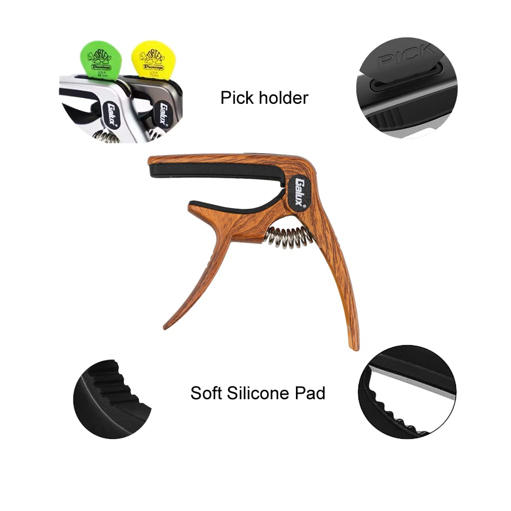 GALUX GC-501A 3in1 Zinc Metal Capo for Acoustic and Electric Guitar (Dark Wood)