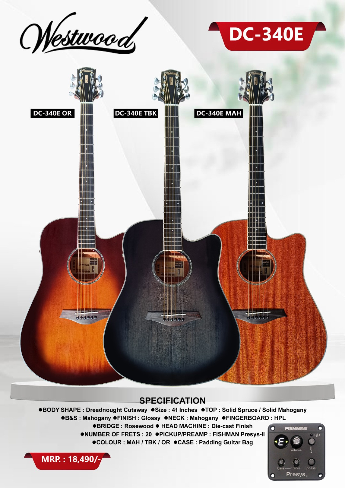 Westwood DC340E Electro-Acoustic Guitar With FISHMAN Pickup