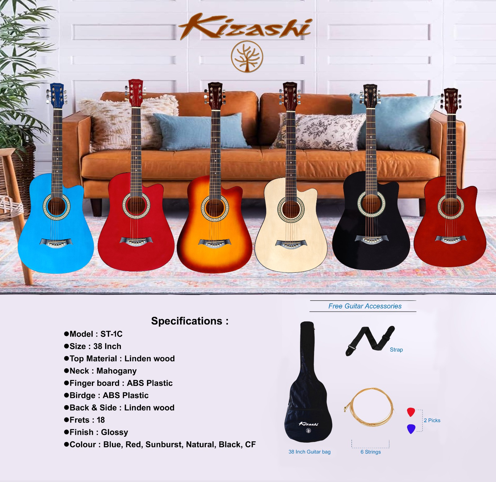 Kizashi ST-1C 38 inch Acoustic Guitar