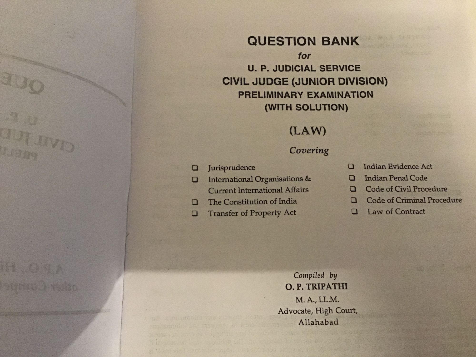 Question Bank For UP Judicial Service Civil Judge Junior Divison Pre Examination By OP Tripathi