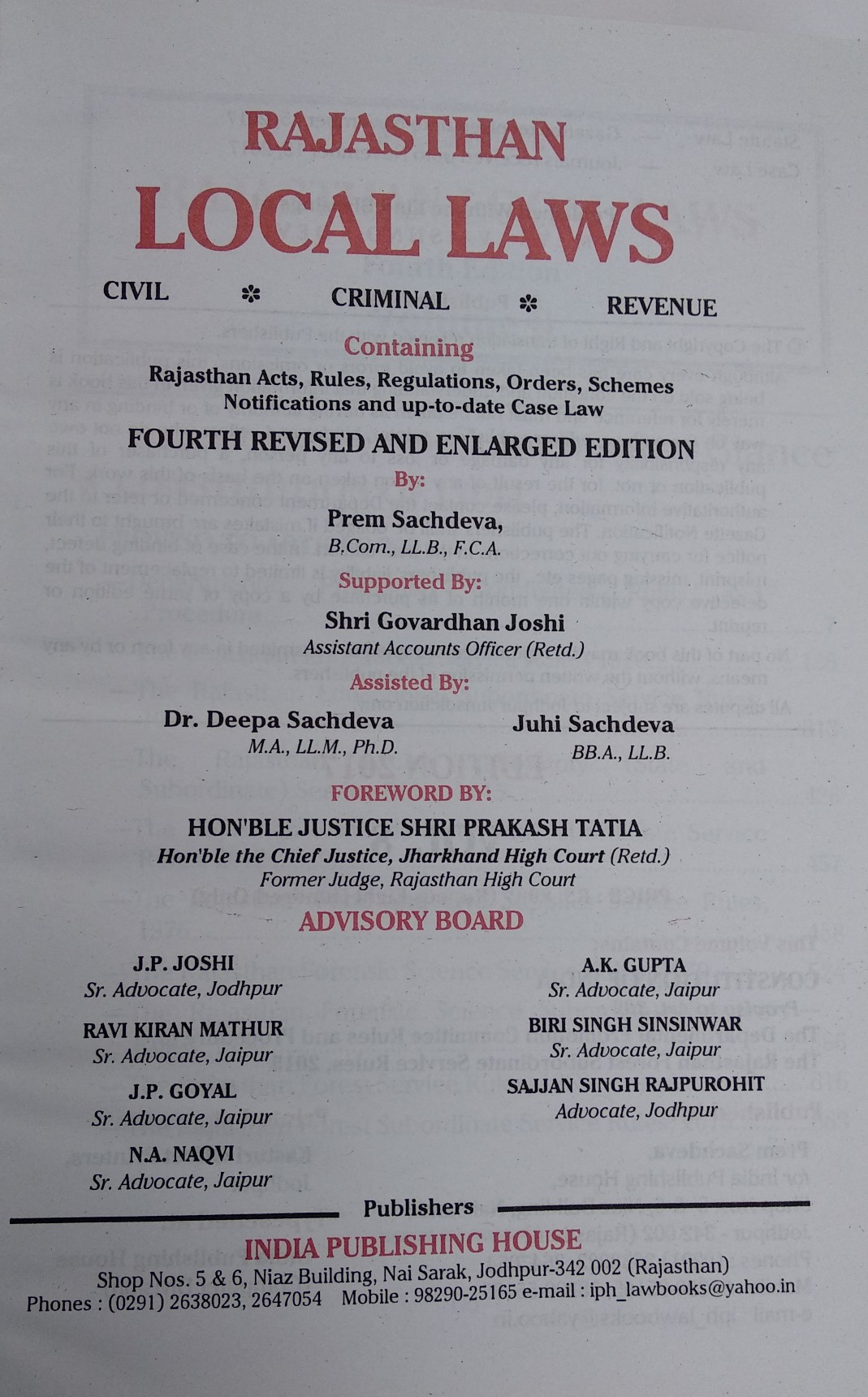 Jindals Local Laws By India Publishing House