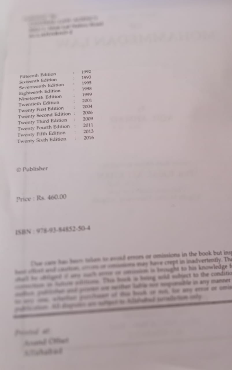 Mohammedan Law by prof IQBAL ALI KHAN