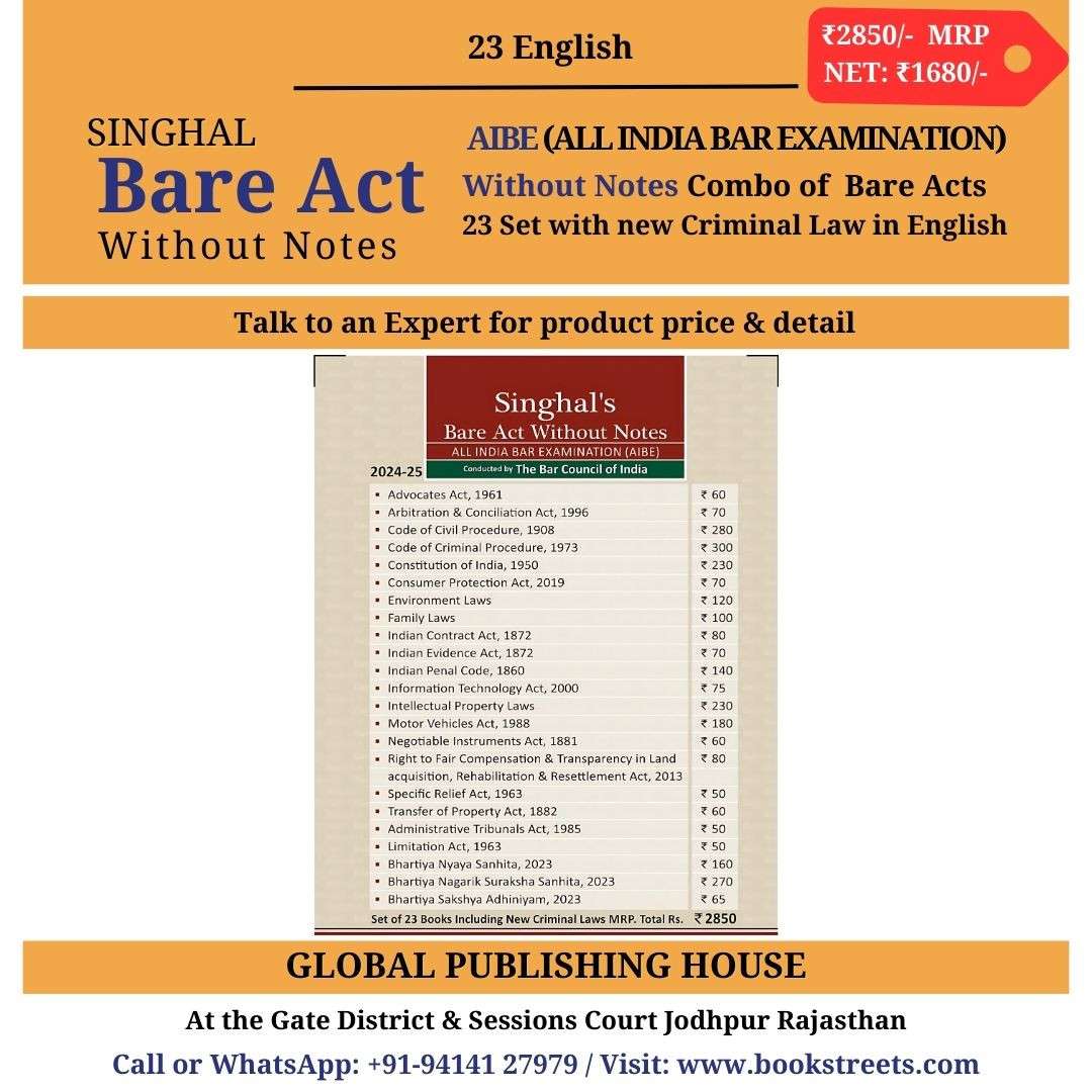 singhal aibe 2024 AIBE Bare Acts Combo without Notes 2024-25 EDITION- as per Bar Council of India Guidelines set of 23 Bare Acts by singhal