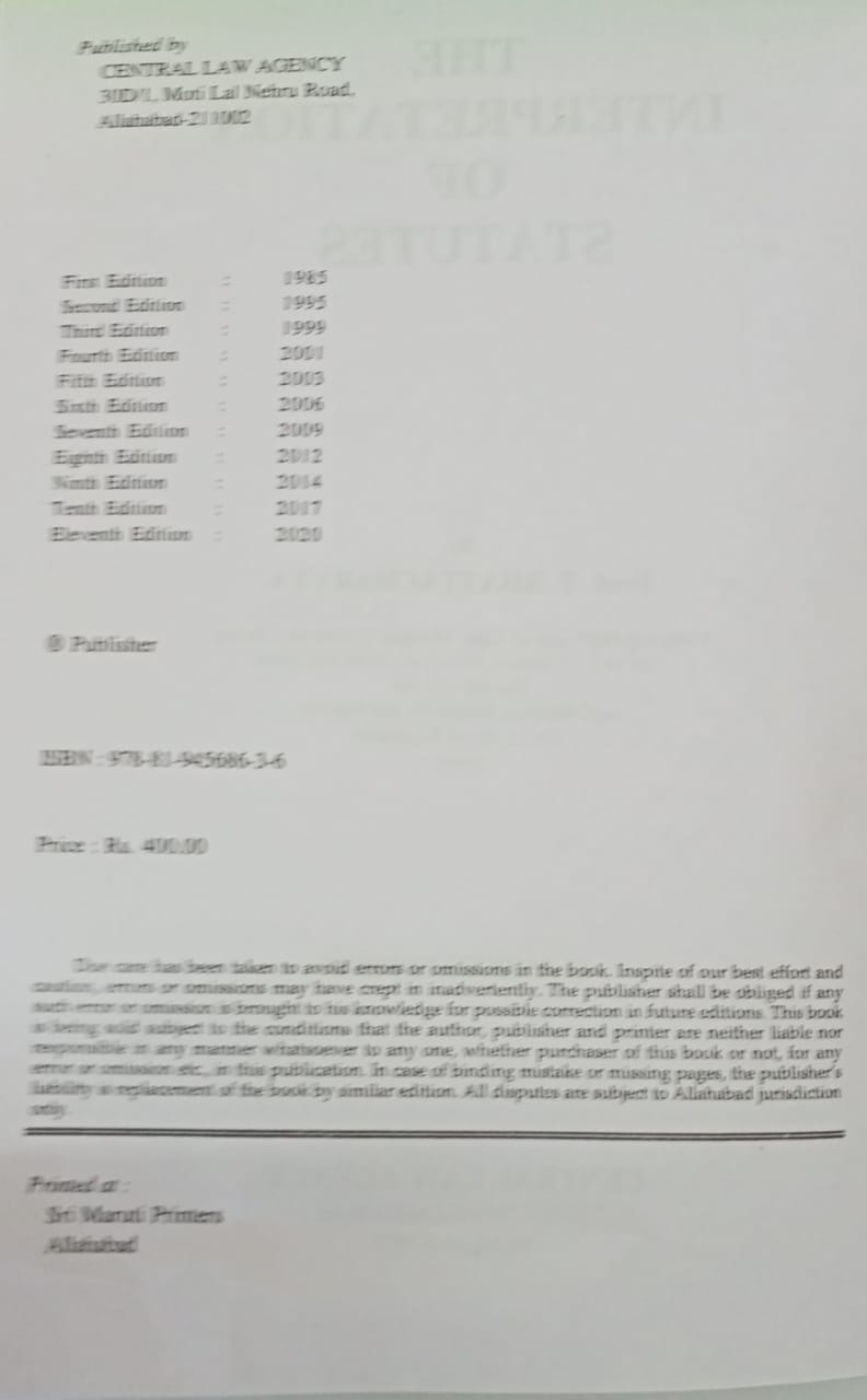 The Interpretation of Statutes by T Bhattacharya