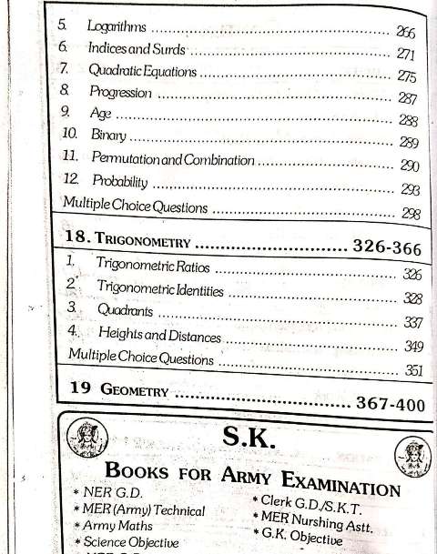 SK OBJECTIVE MATHEMATICS INDIAN ARMY