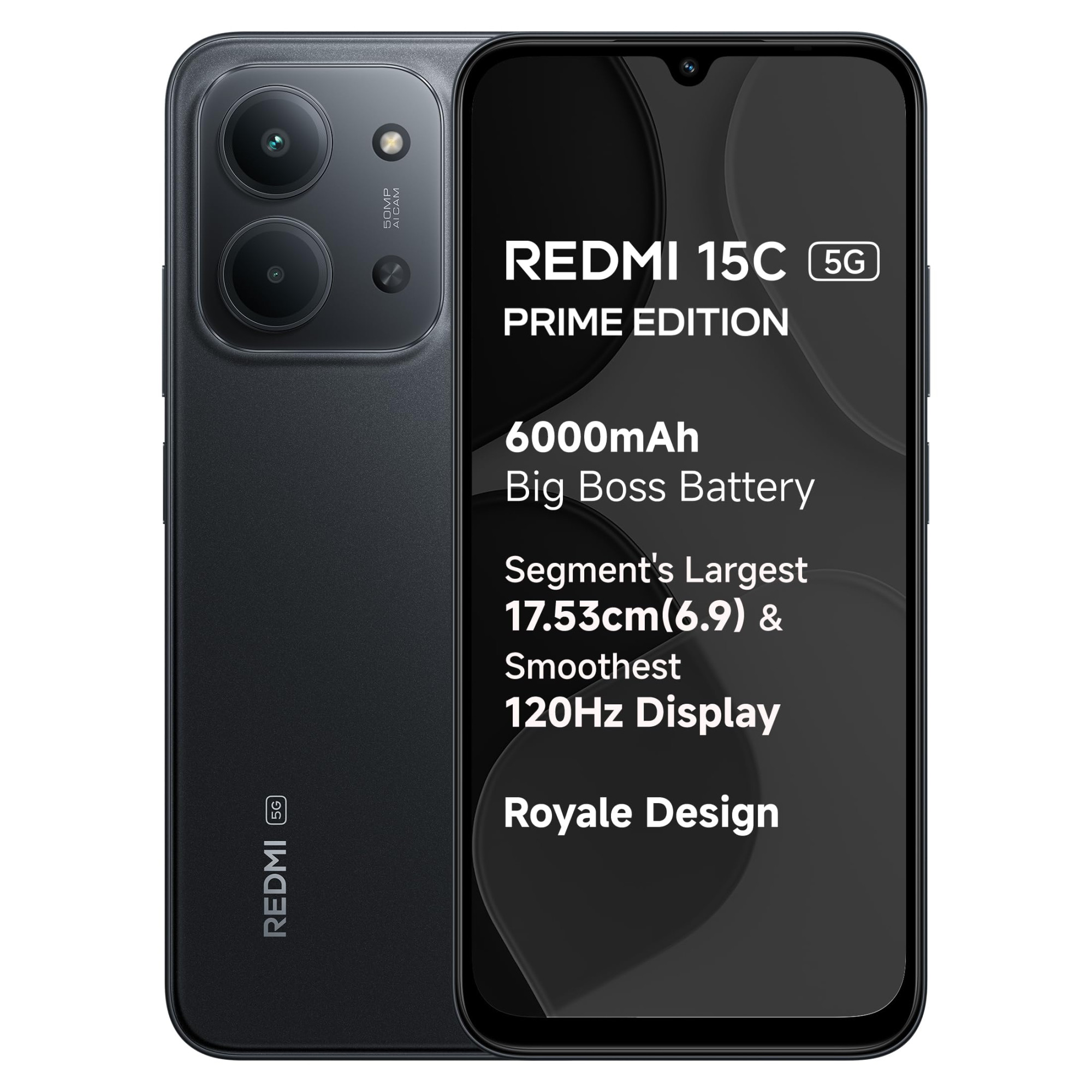 Redmi 15C 5G Prime Edition 6 GB RAM 128 GB Storage Midnight Black - Main image