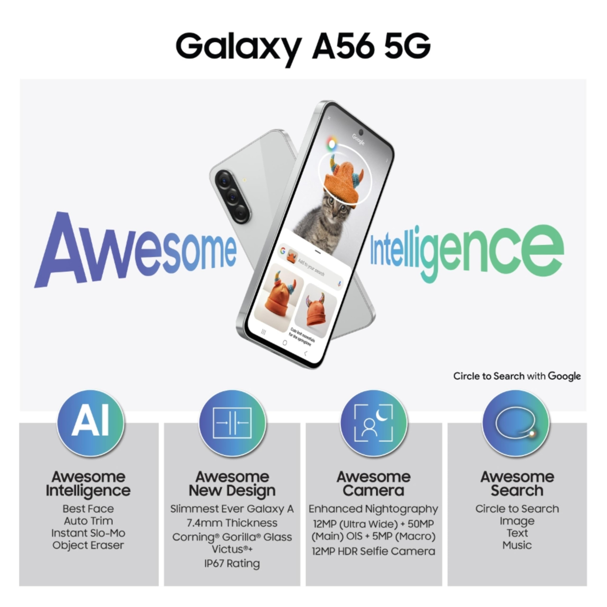 Samsung Galaxy A56 5G 12 GB RAM 256GB Storage Awesome Light Gray - Product image 2