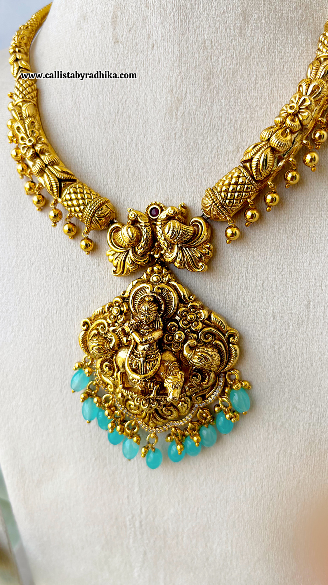 Krishna Nakshi Hasli with Blue beads