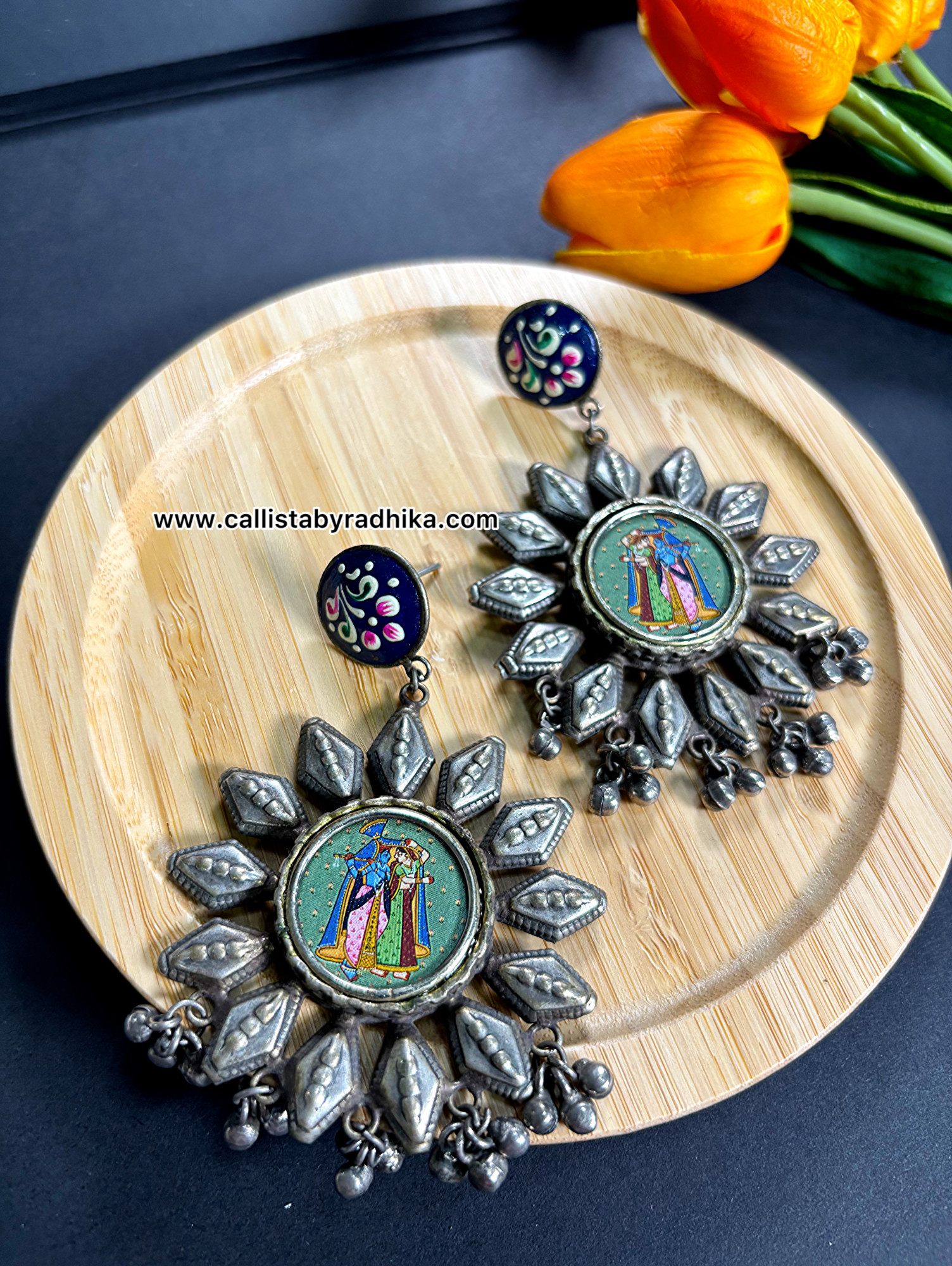 Radha Krishna Photo Charm Earring