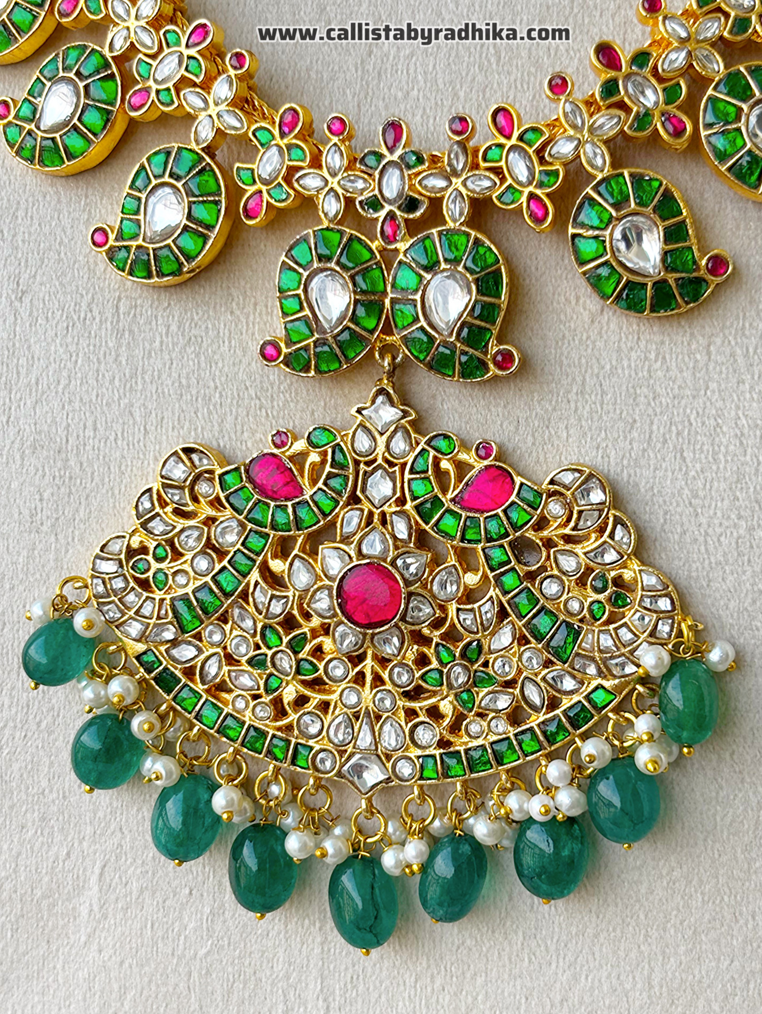 Jadau Kundan Green Mango Haaram