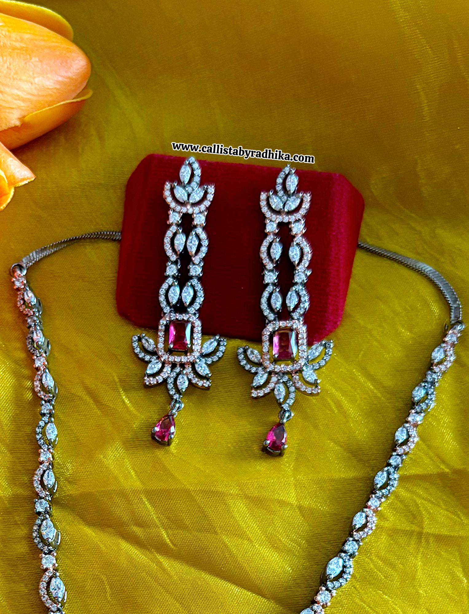 Victorian Cherry Red AD Necklace