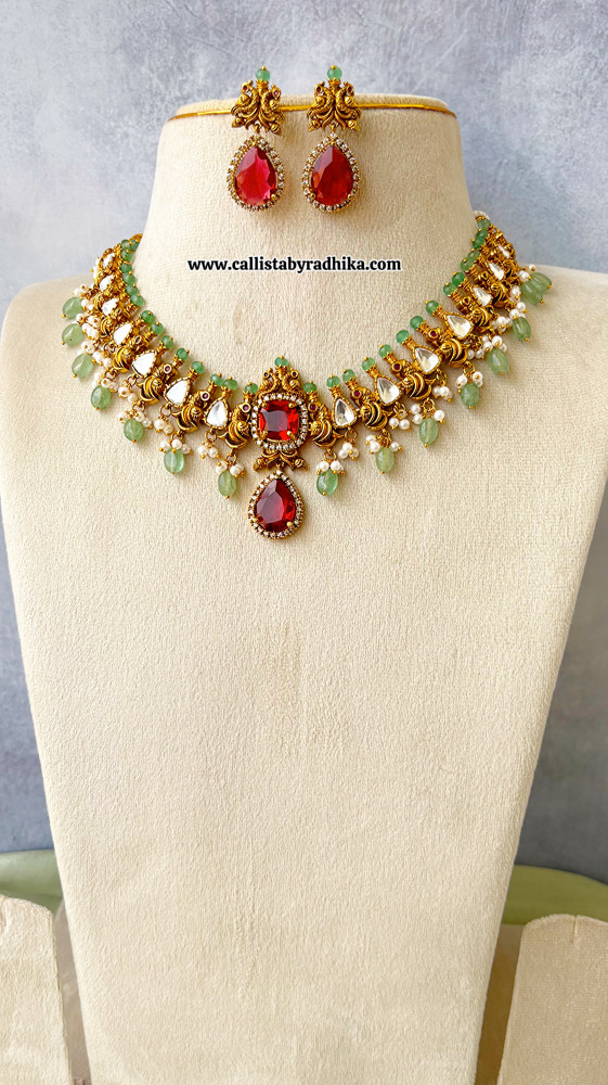 Image of Moissanite Red Choker with green drops