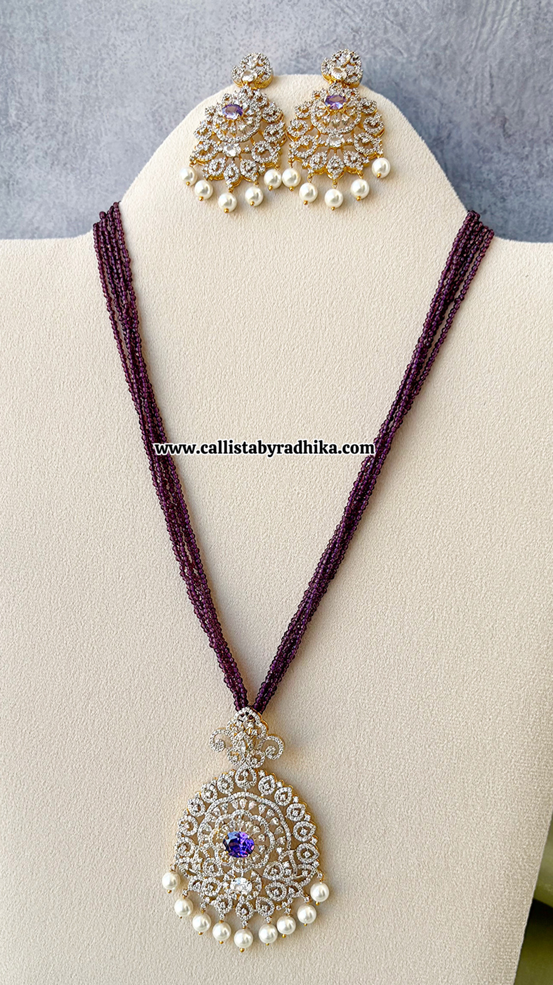 Purple Swarovski Diamond pendant Set