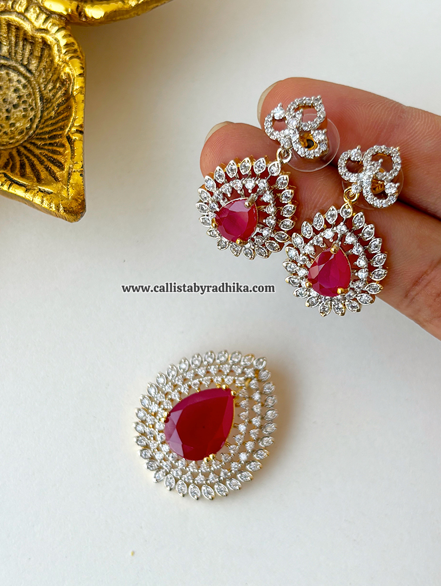 Diamond Stone Pendant Set -  Ruby