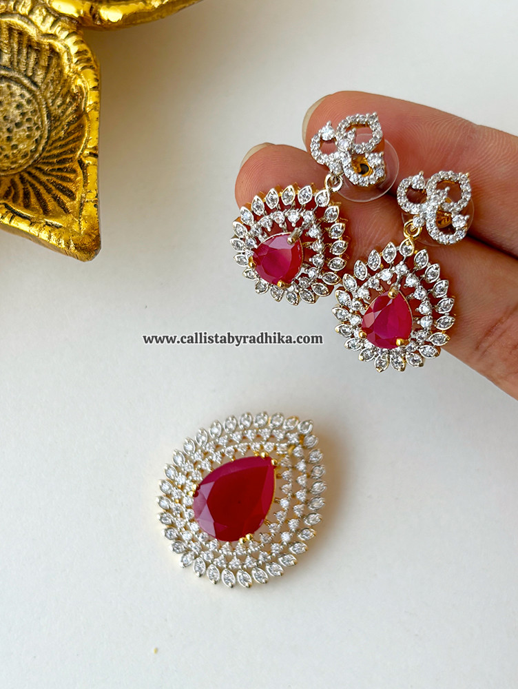 Image of Diamond Stone Pendant Set -  Ruby