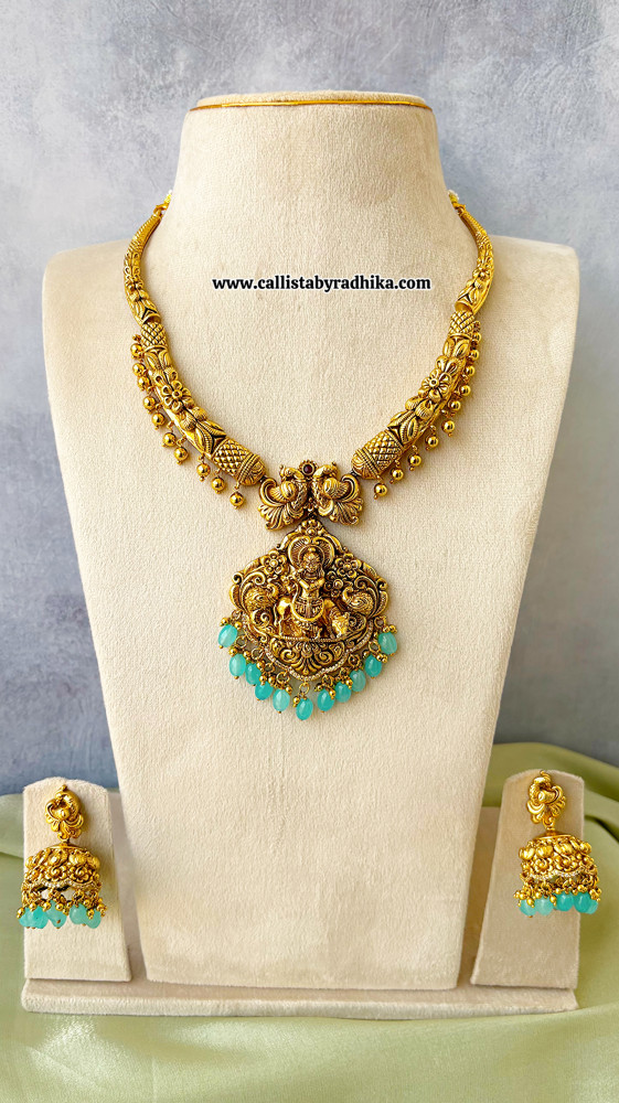 Image of Krishna Nakshi Hasli with Blue beads