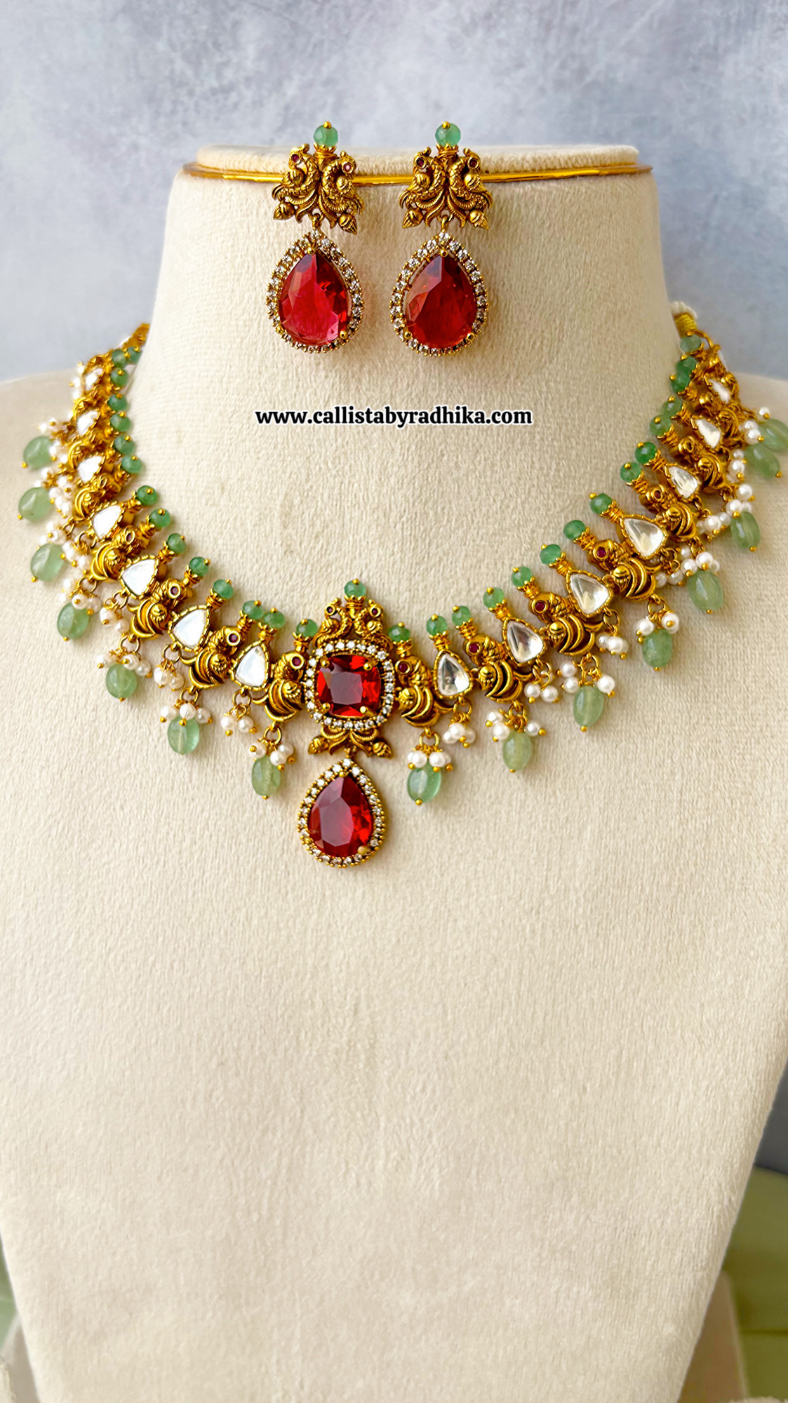 Moissanite Red Choker with green drops