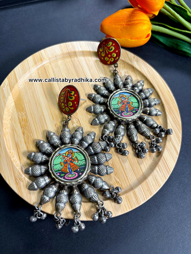 Image of Radha Krishna Photo Charm Earring