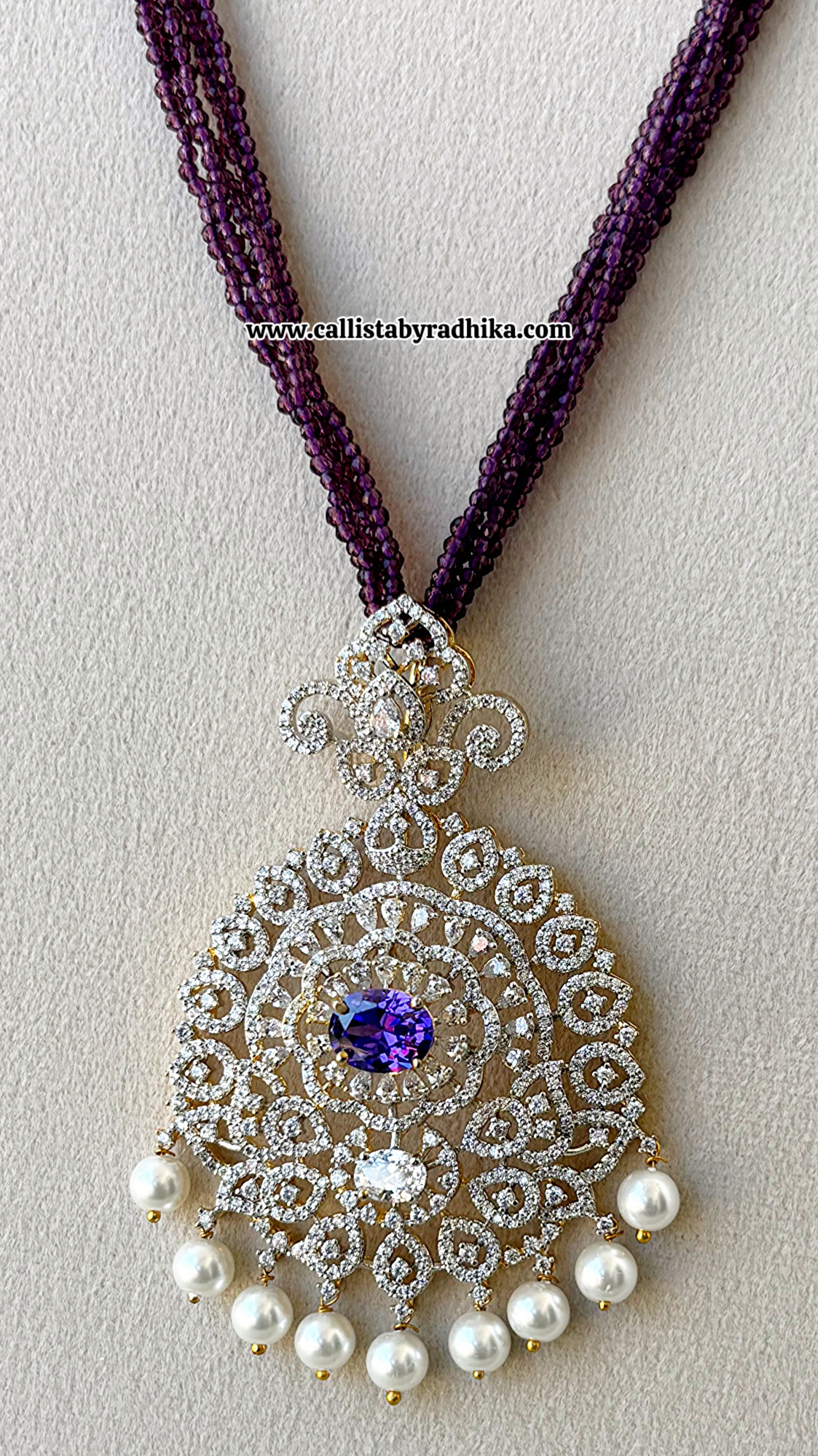 Purple Swarovski Diamond pendant Set