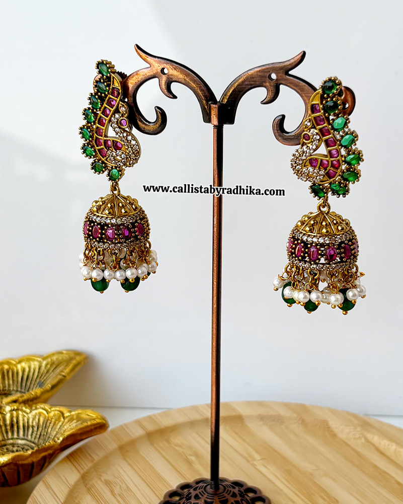 Image of Gold Polish Peacock Jhumka