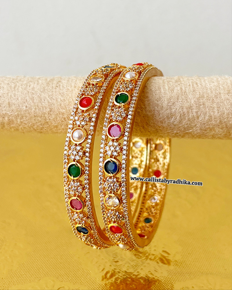Image of Gold Polish Navaratna Bangle