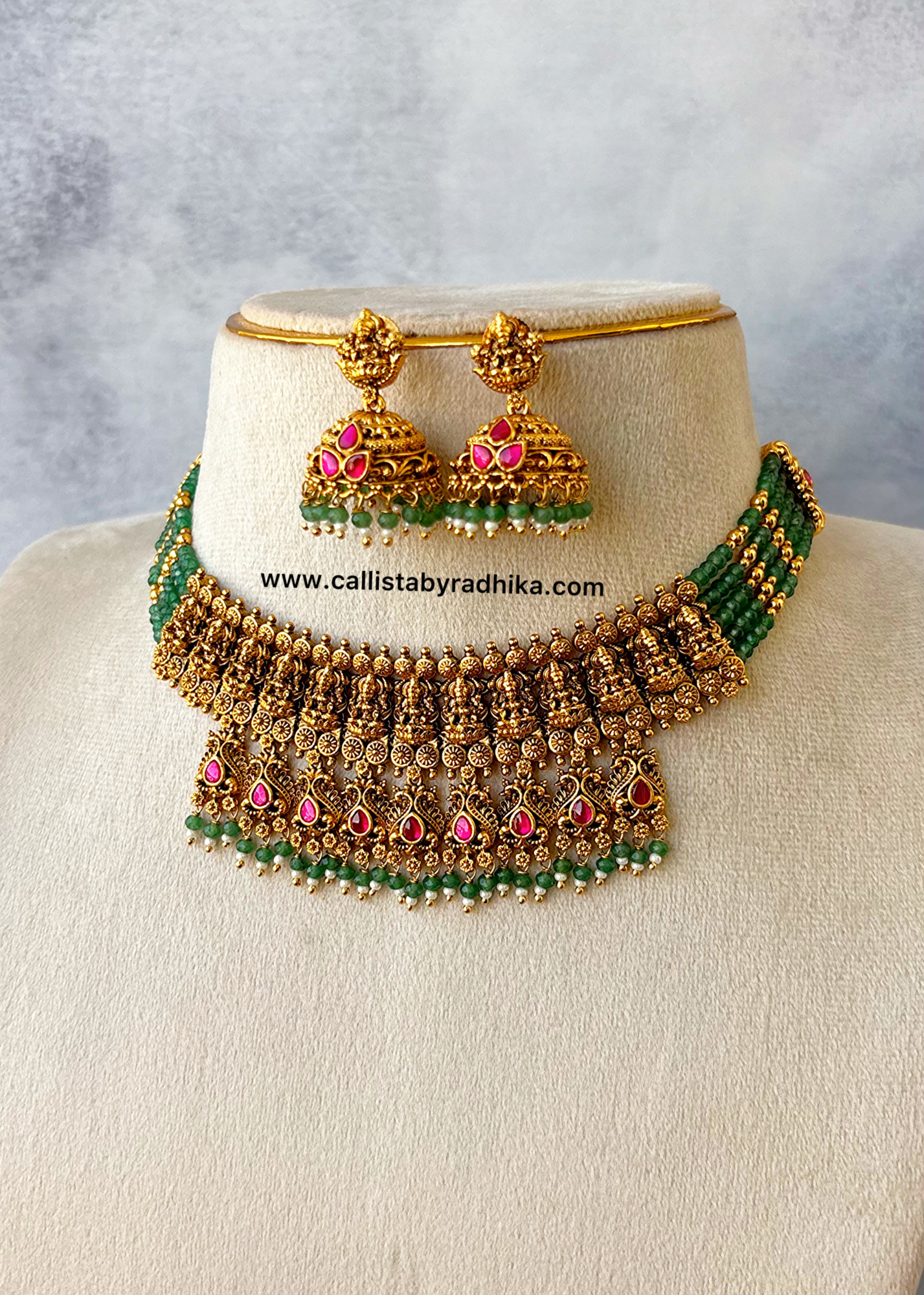 Jadau Green Beads Choker