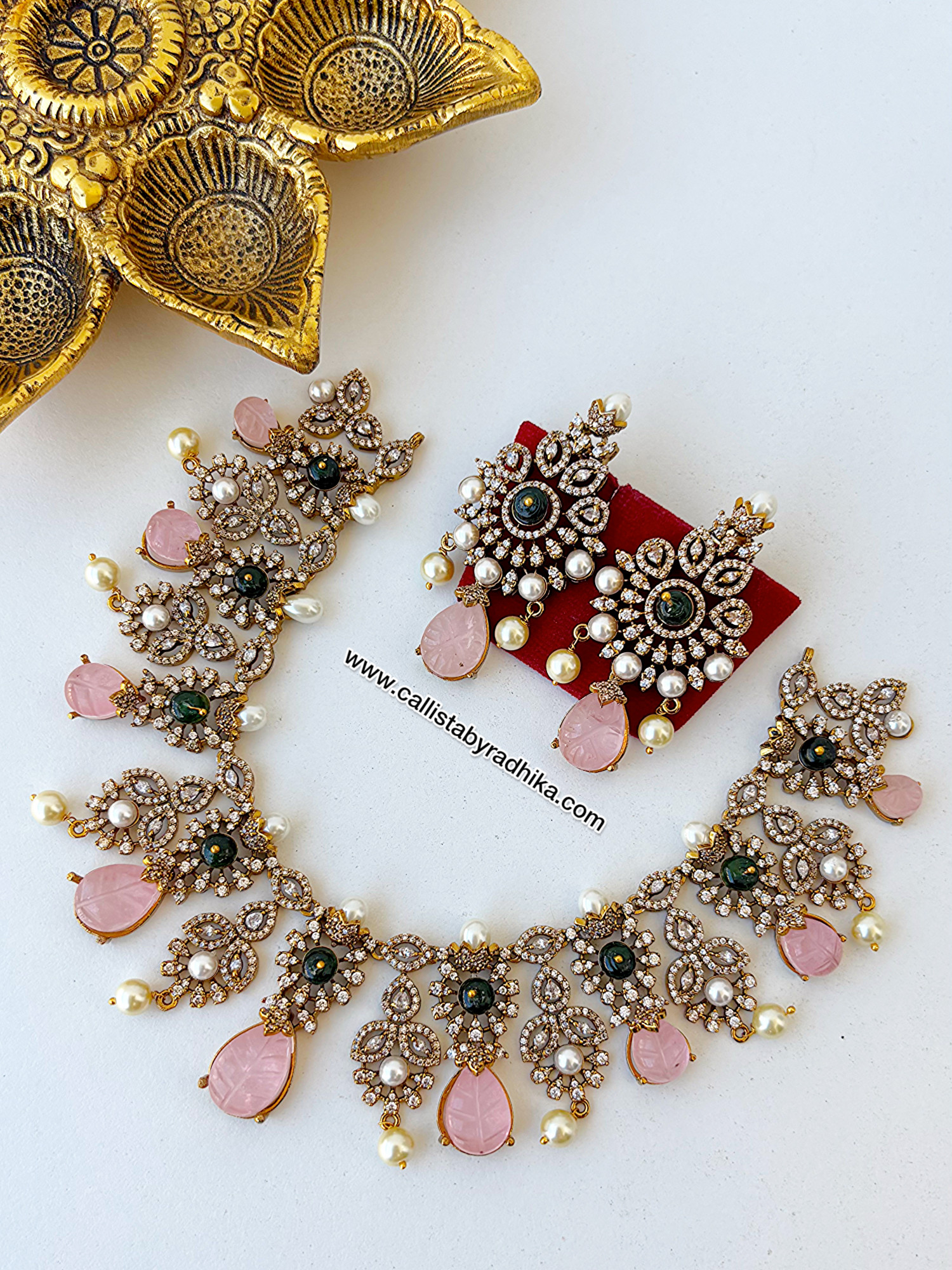 Blush Pink Carving Stone Neckpiece