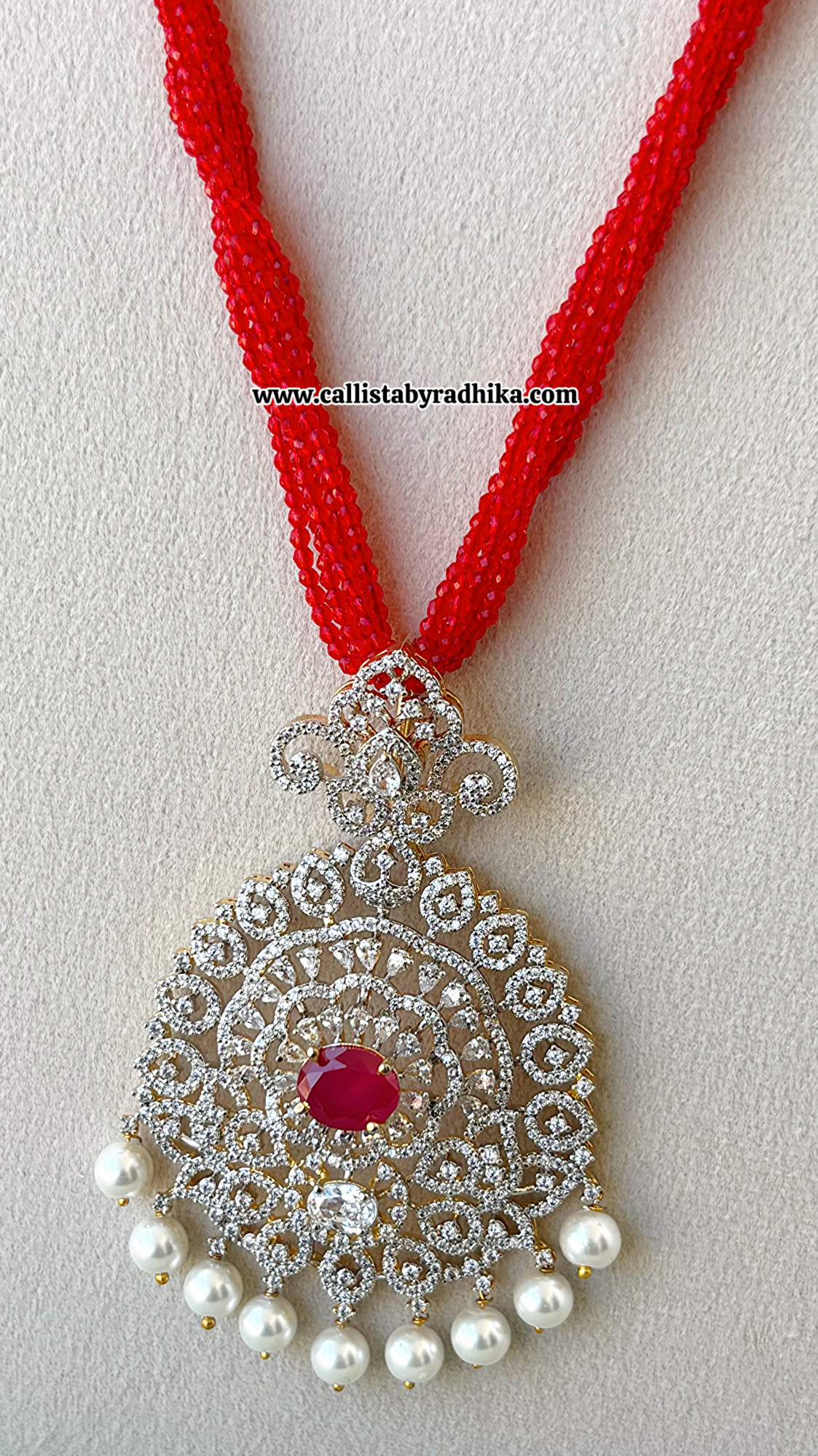Red Swarovski Diamond pendant Set