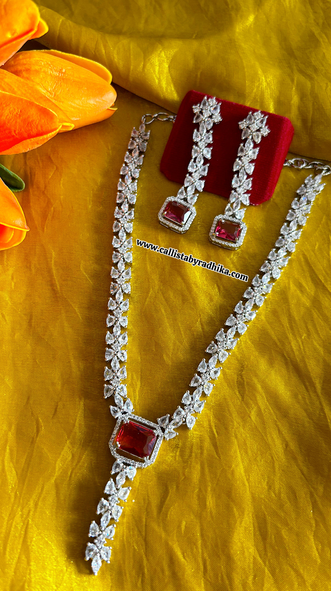 AD Cherry Red Stone Necklace