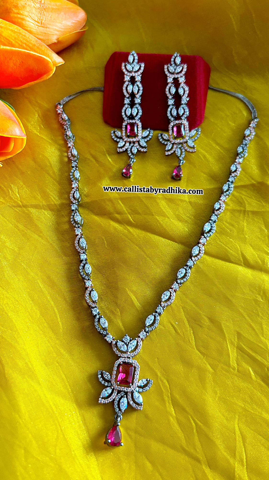 Victorian Cherry Red AD Necklace