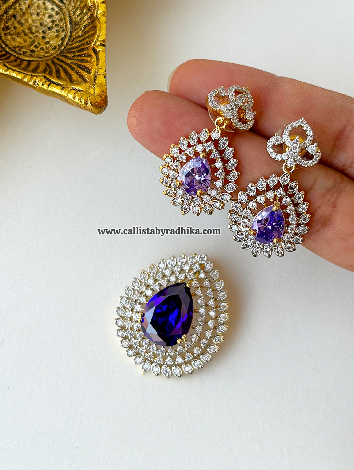 Diamond Stone Pendant Set - Purple