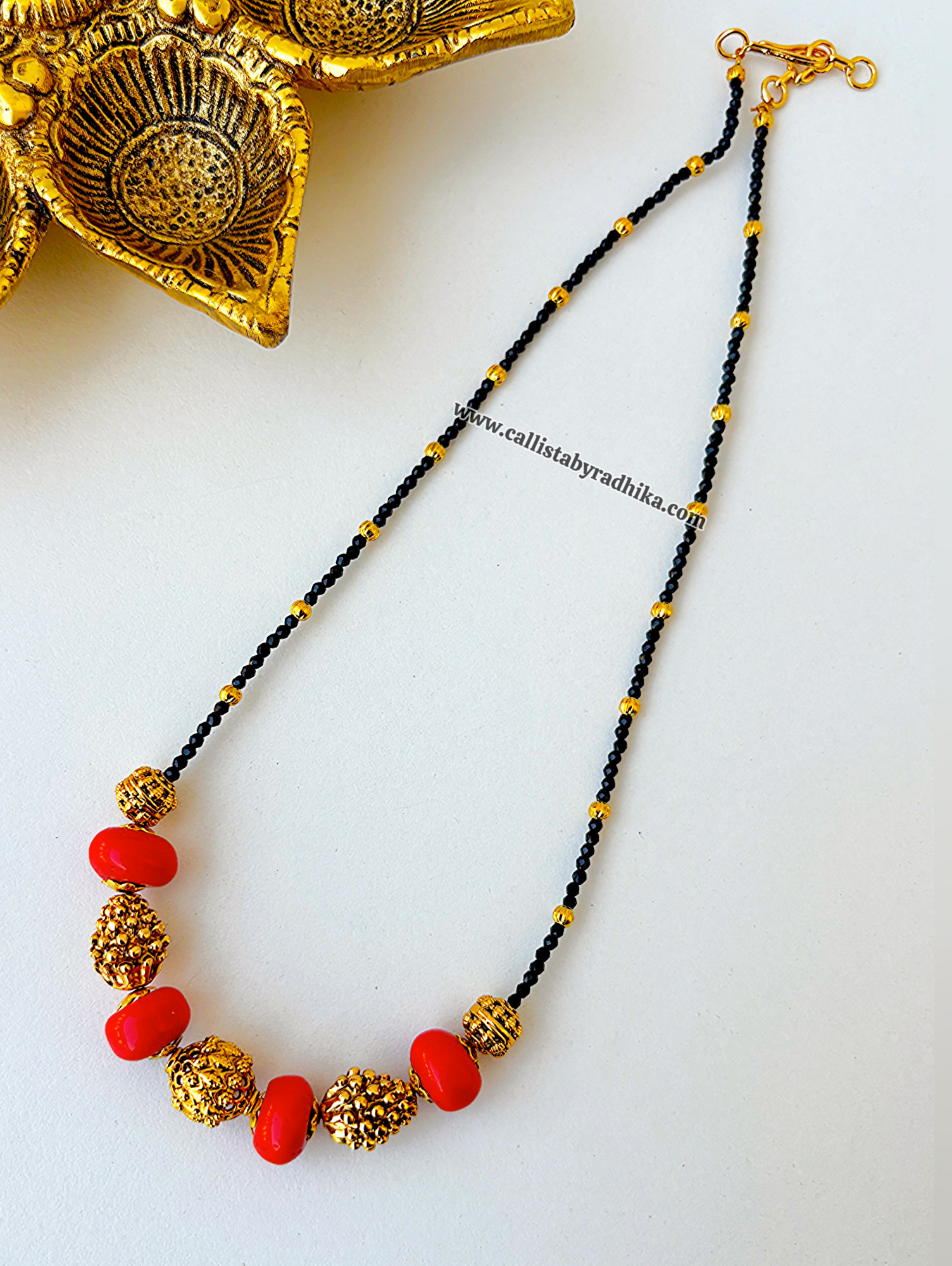 Coral Black Beads Mangalsutra
