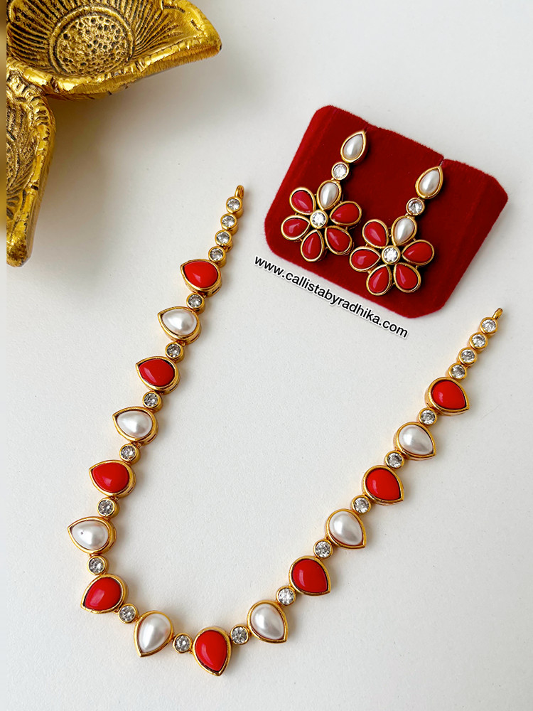 Image of Coral Pearl Stone Neckpiece