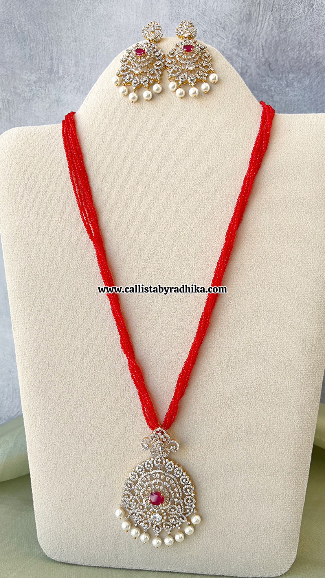 Red Swarovski Diamond pendant Set