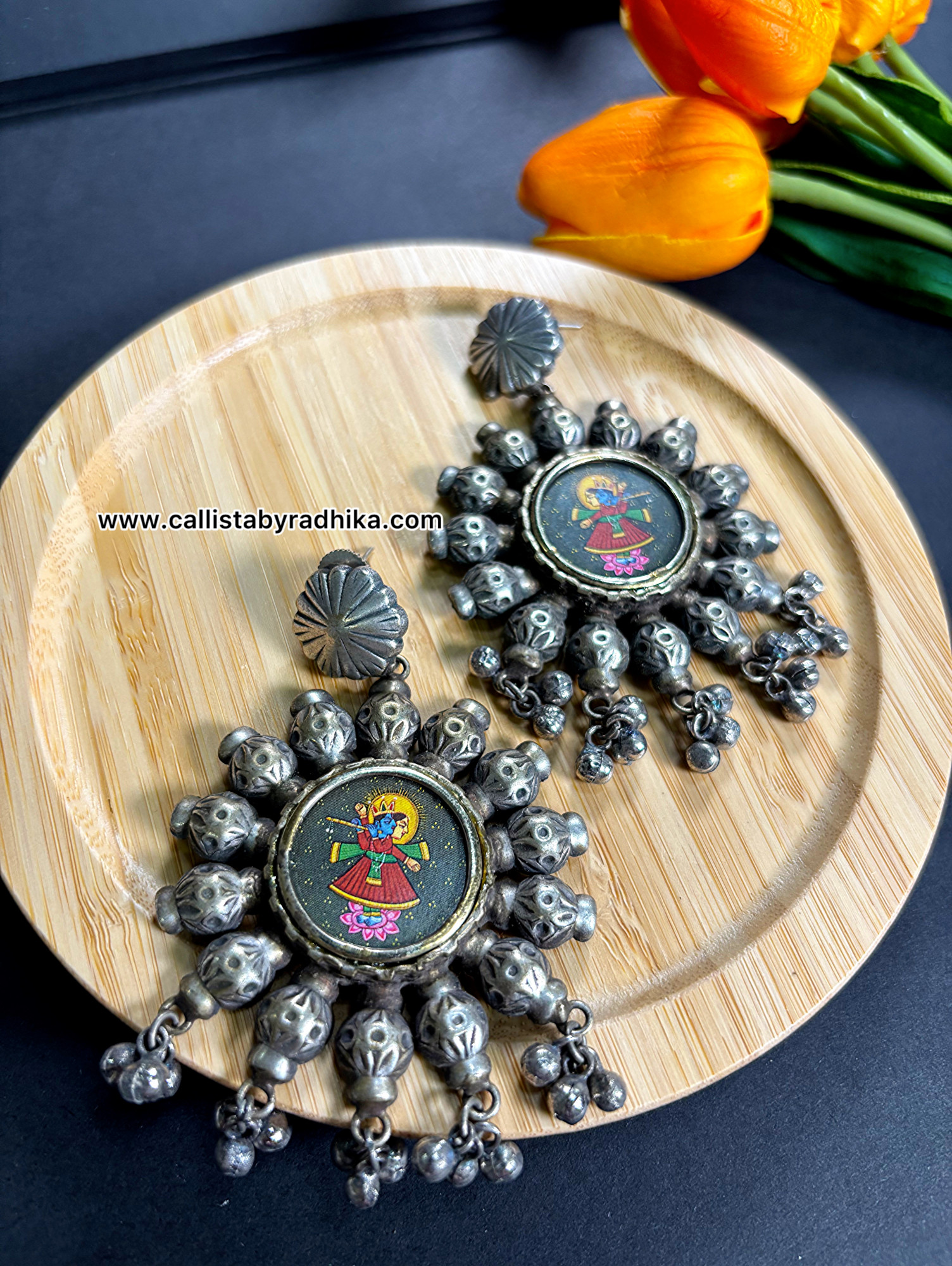 Radha Krishna Photo Charm Earring