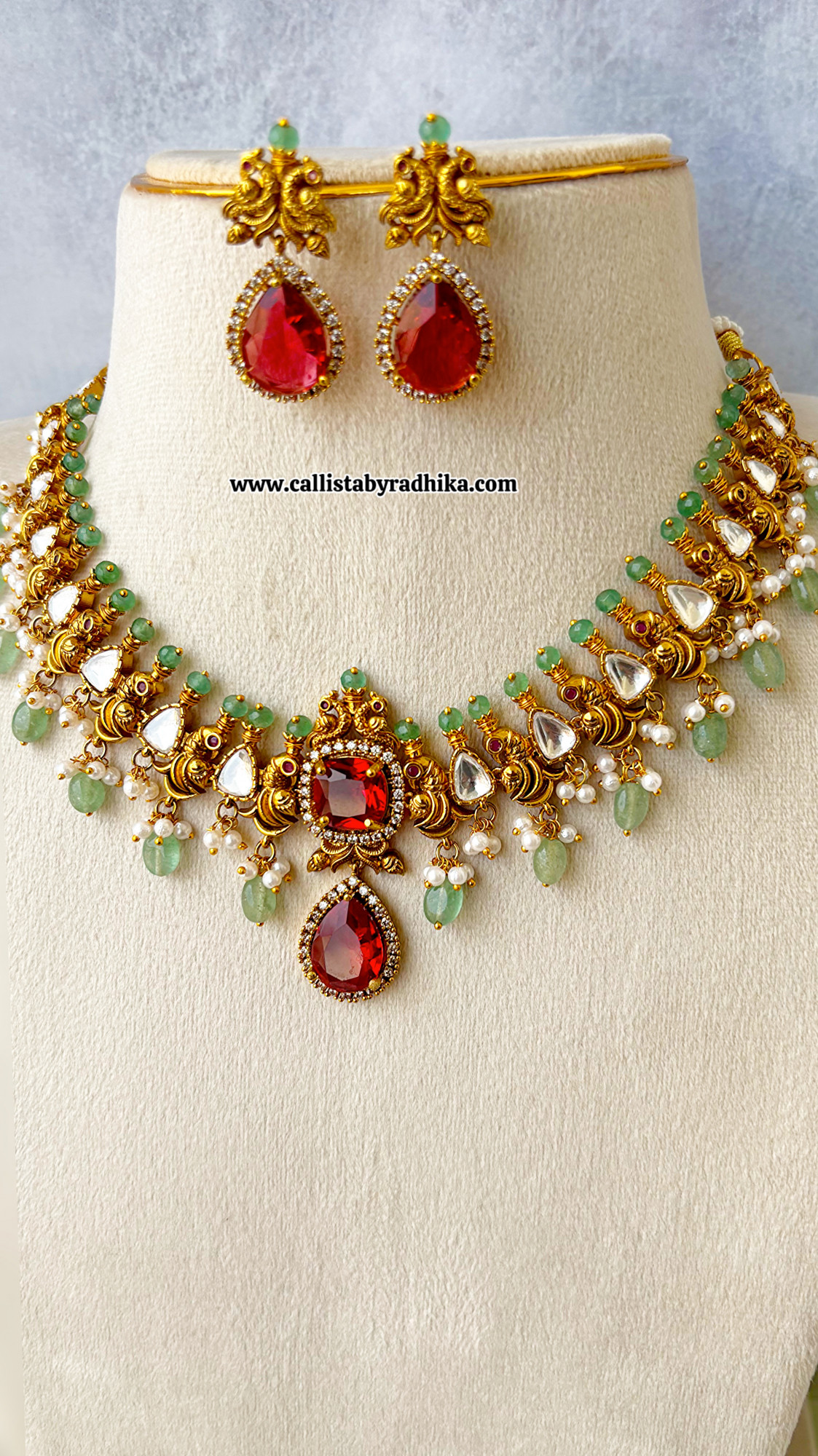 Moissanite Red Choker with green drops