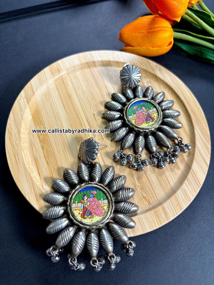 Image of Radha Krishna Photo Charm Earring