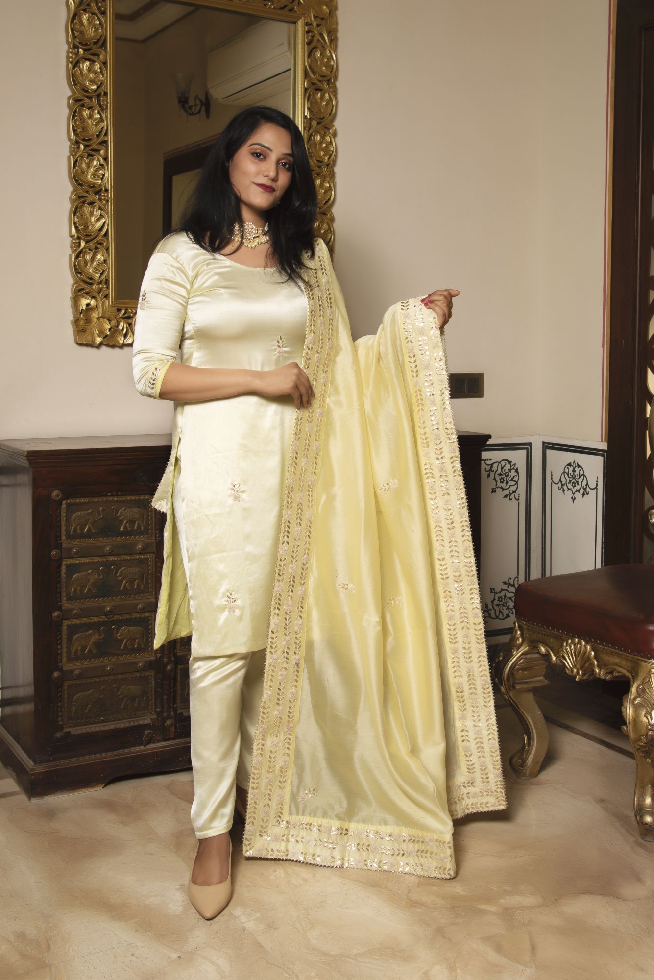 Royal Empress Handwork Satin Chanderi Suit Set