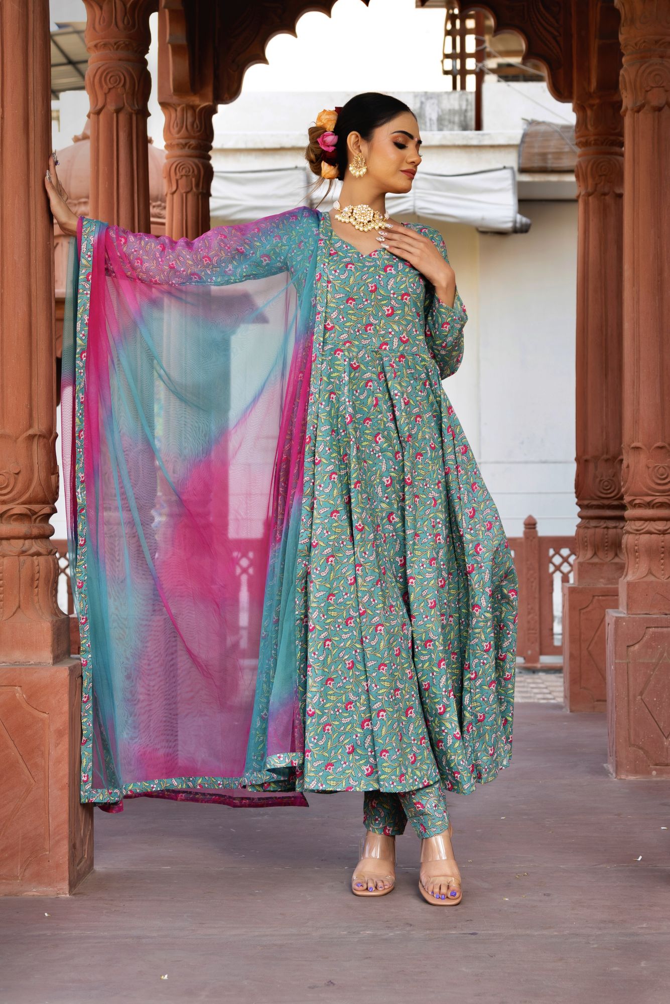 Coconut Garden Printed Anarkali Suit Set