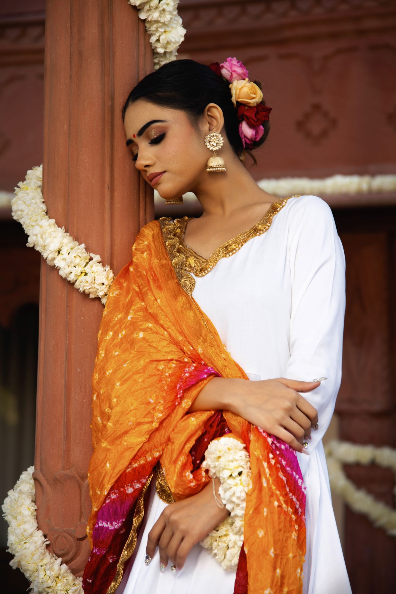 White Bhandhej Gotapatti Sharara Set