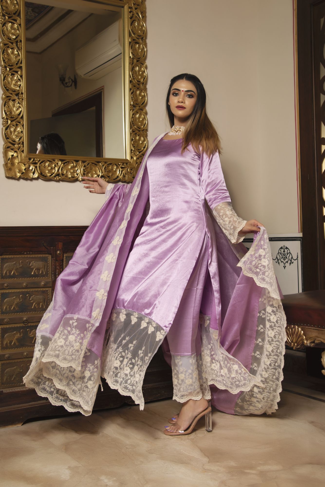 Lilac Shine Satin Suit Set