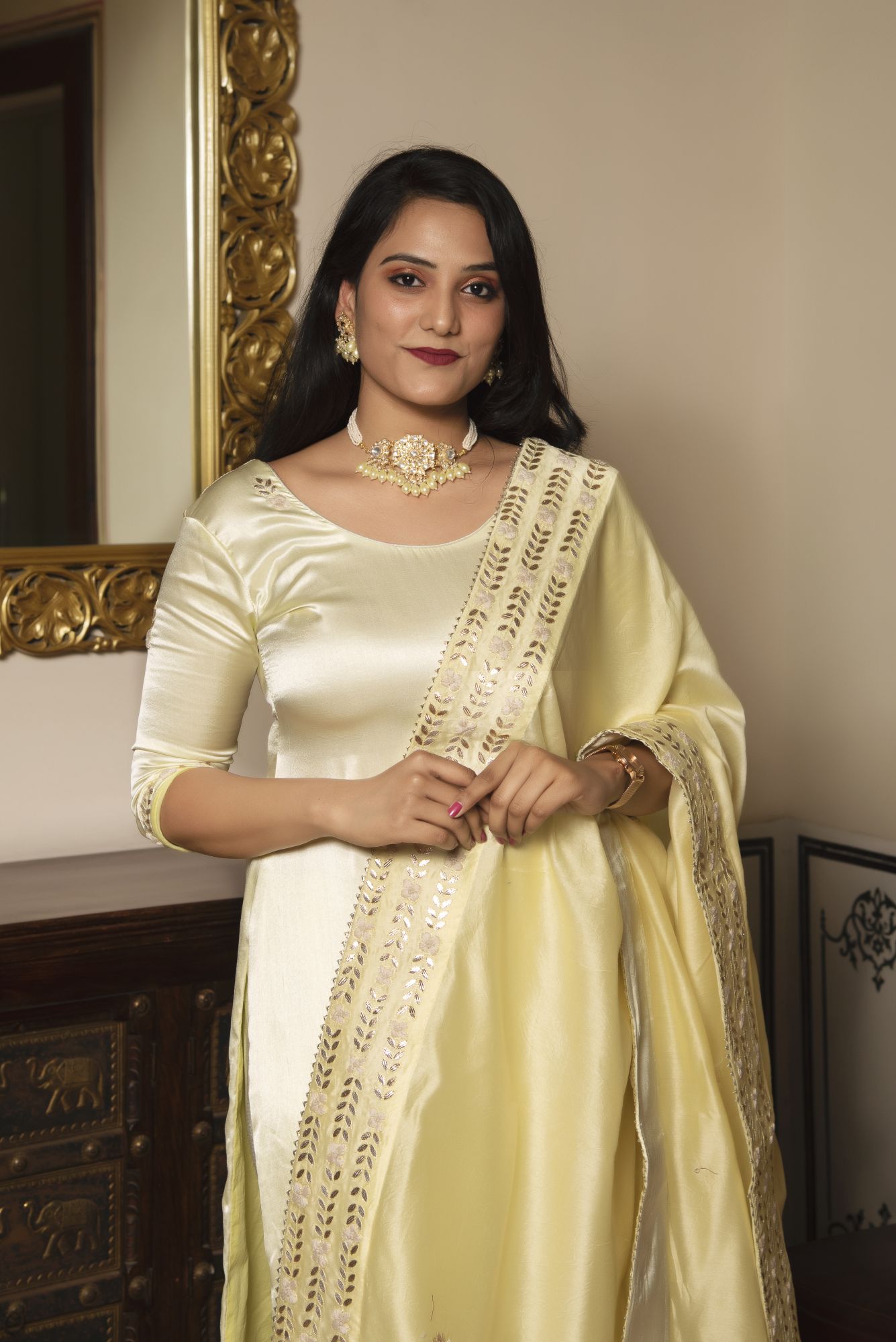 Royal Empress Handwork Satin Chanderi Suit Set