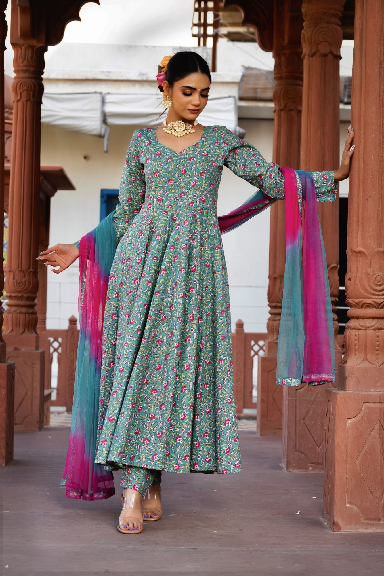 Coconut Garden Printed Anarkali Suit Set