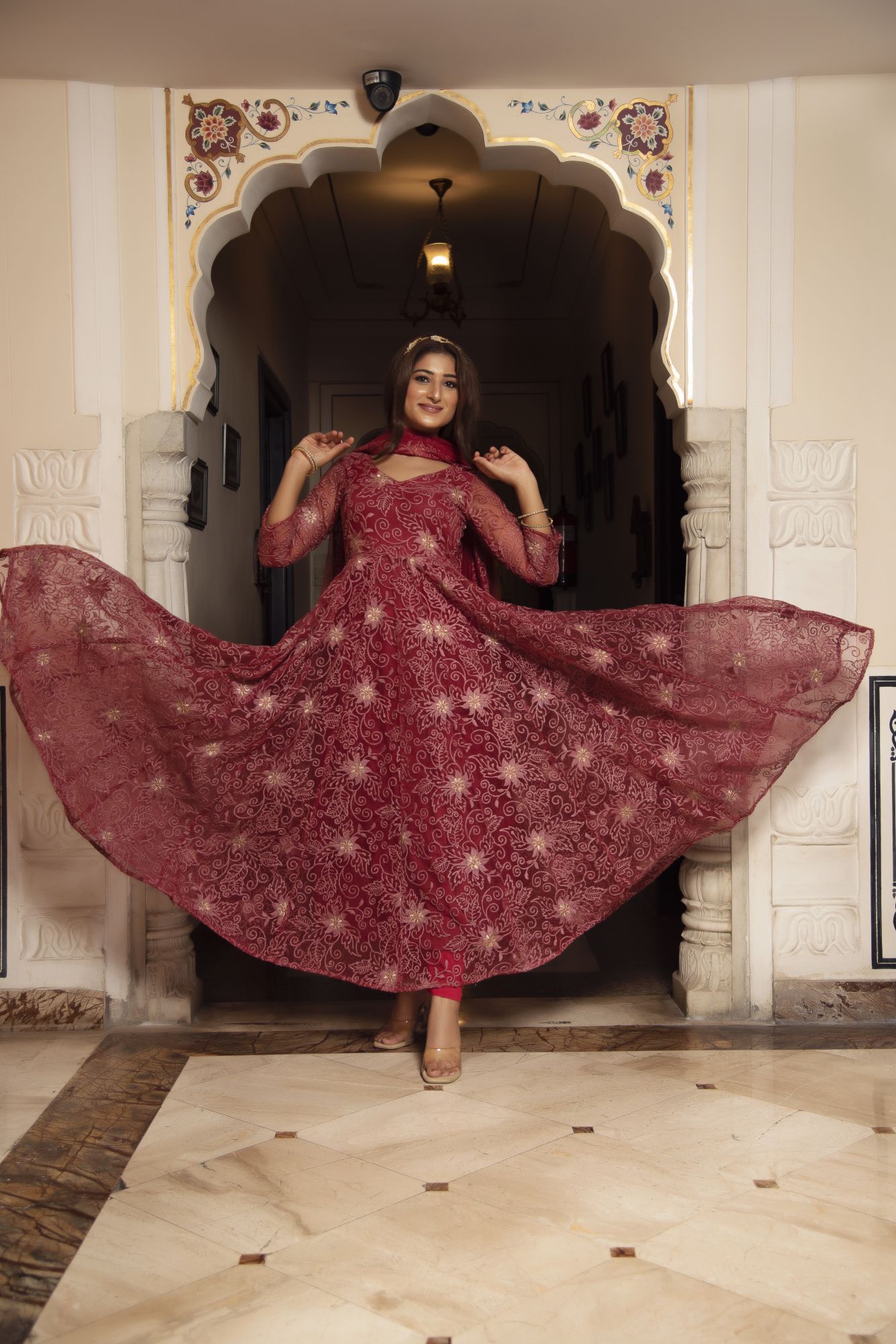 Maroon Embroided Anarkali Suit Set