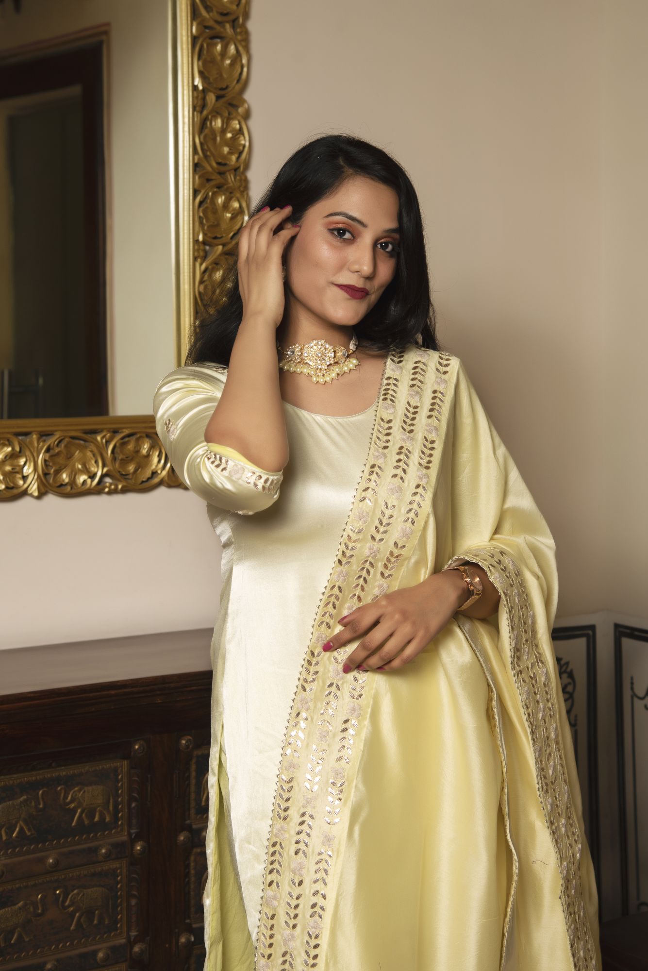 Royal Empress Handwork Satin Chanderi Suit Set