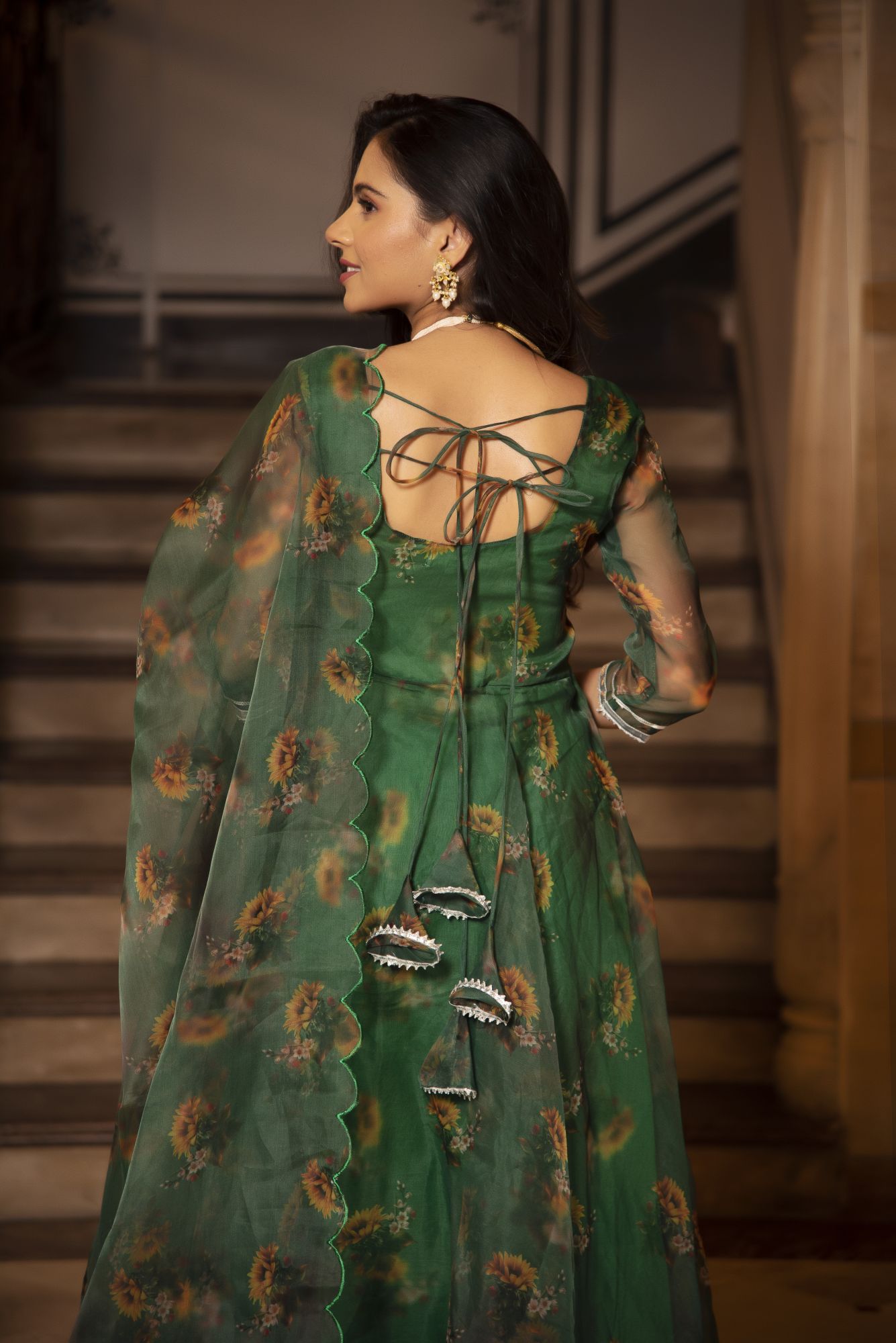 Green Garden Floral Anarkali Suit Set