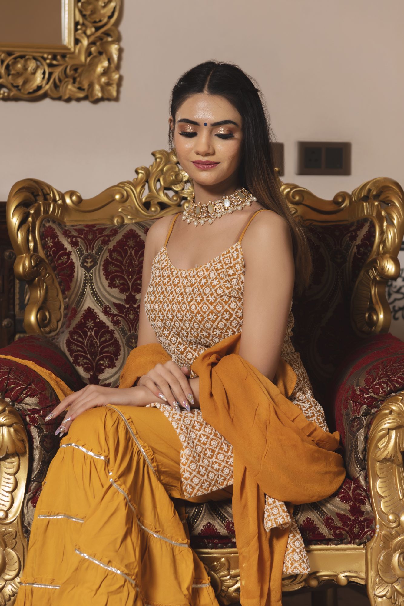 Moore Yellow Chikankari Sharara Set