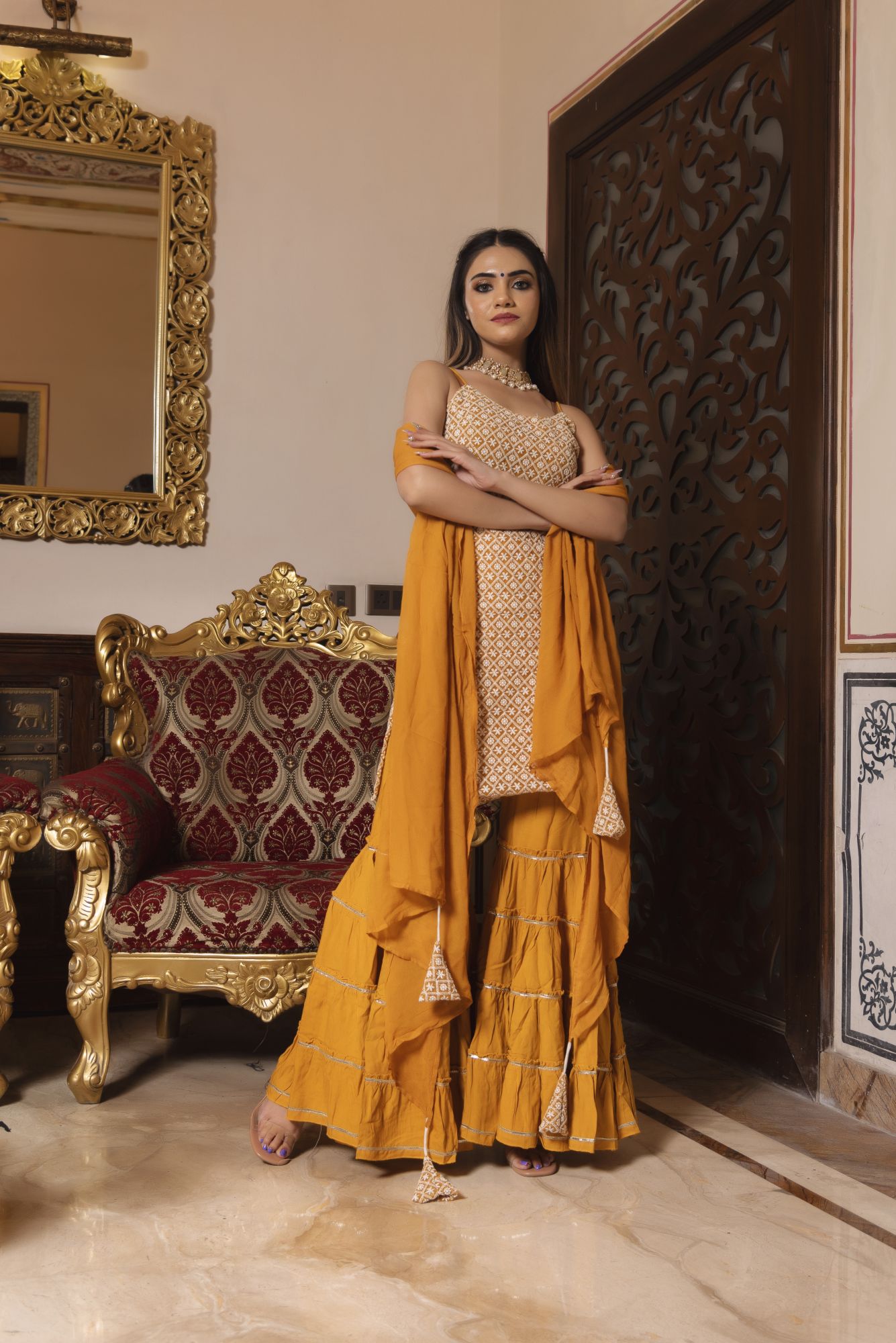 Moore Yellow Chikankari Sharara Set