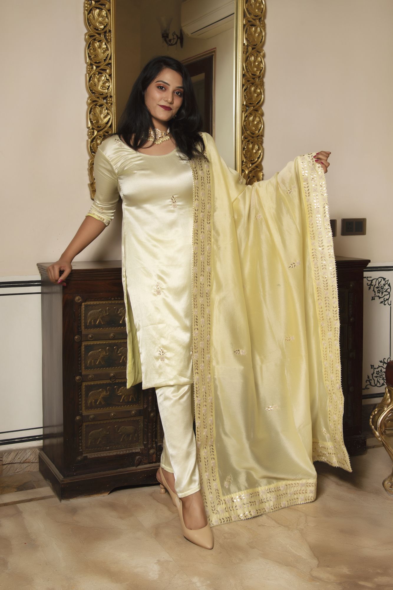 Royal Empress Handwork Satin Chanderi Suit Set
