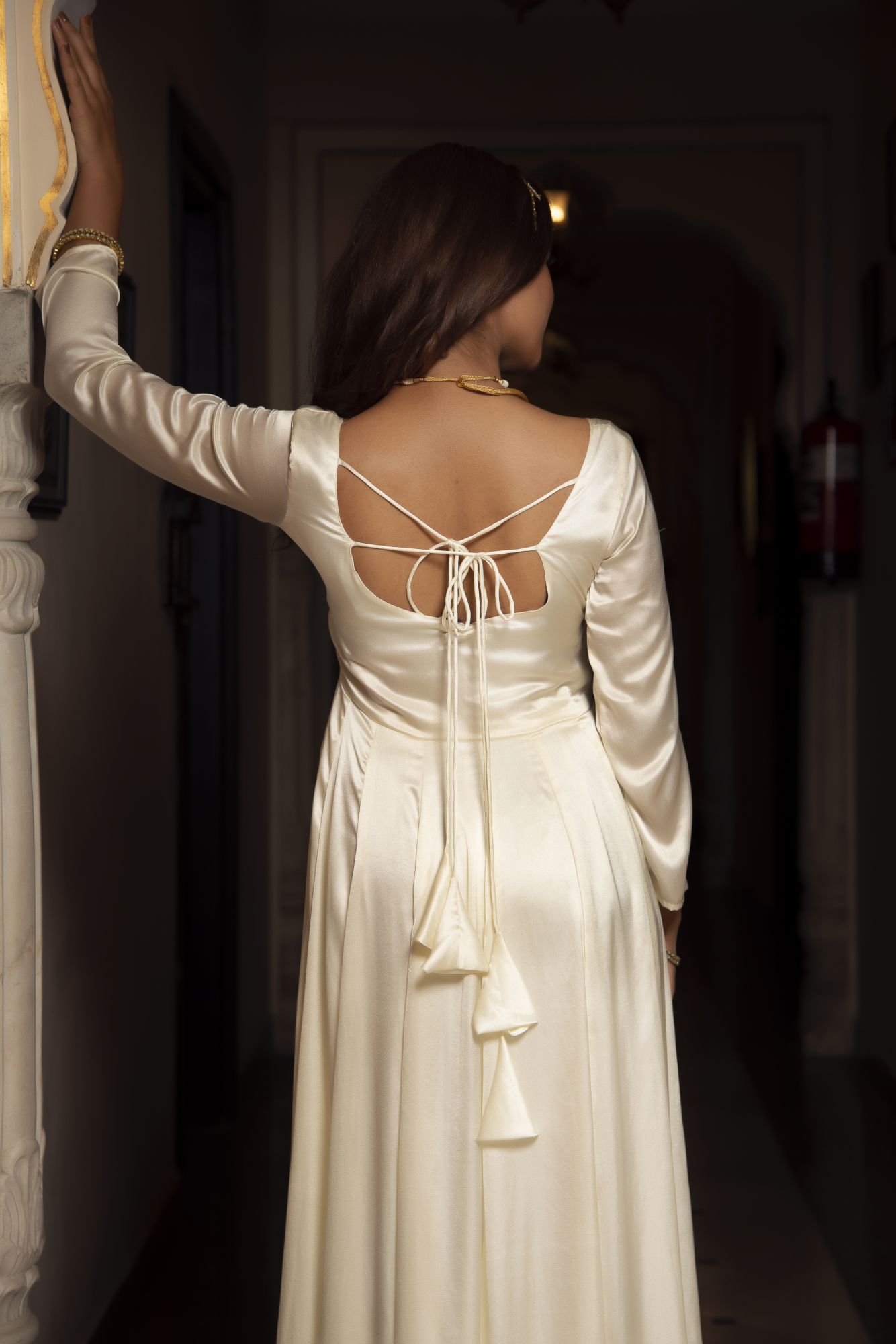 Pearl Satin Anarkali Suit Set with Sunflower Dupatta